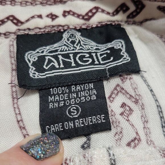 ANGIE Small 100% Rayon Western Cowgirl Boho Chic Aztec Oversized Tunic Blouse - Picture 7 of 8